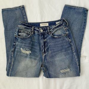 pacsun blue straight leg distressed mom jeans